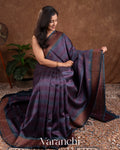 Purple And Blue Shibori Pure Raw Silk Handloom Saree