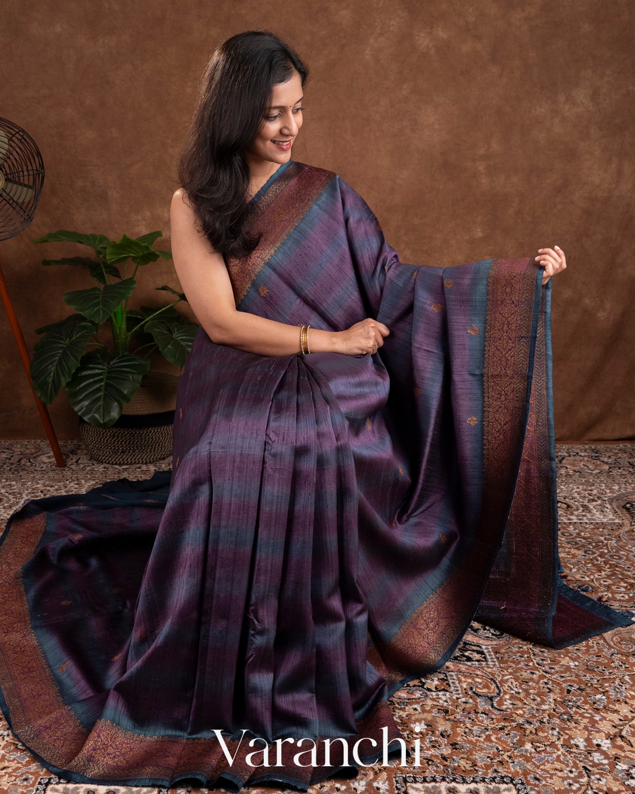Purple And Blue Shibori Pure Raw Silk Handloom Saree