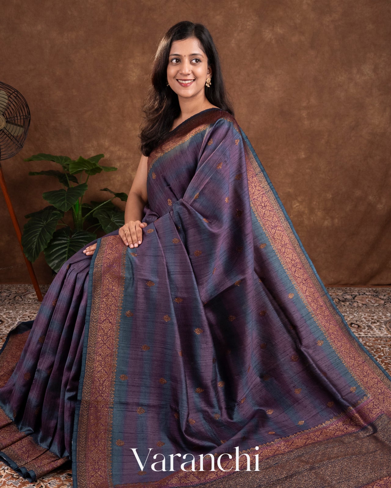 Purple And Blue Shibori Pure Raw Silk Handloom Saree