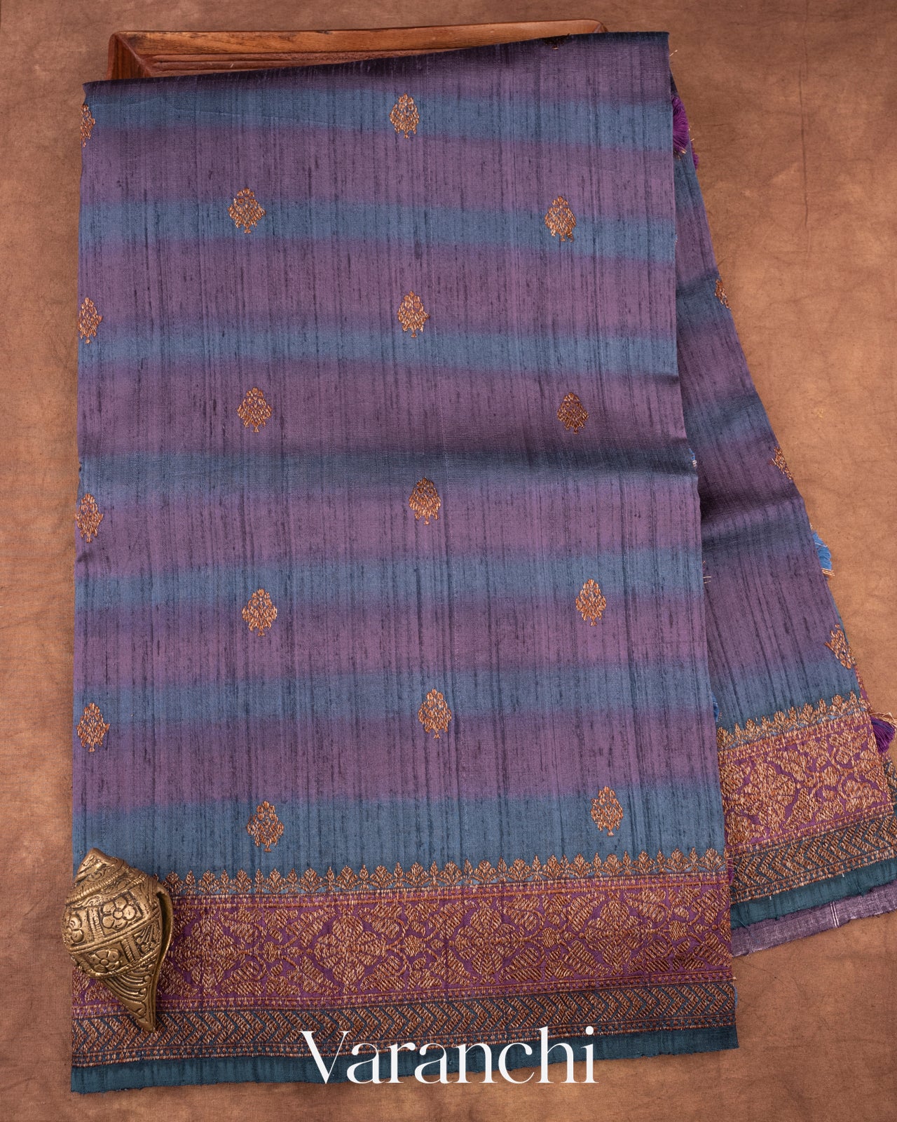 Purple And Blue Shibori Pure Raw Silk Handloom Saree