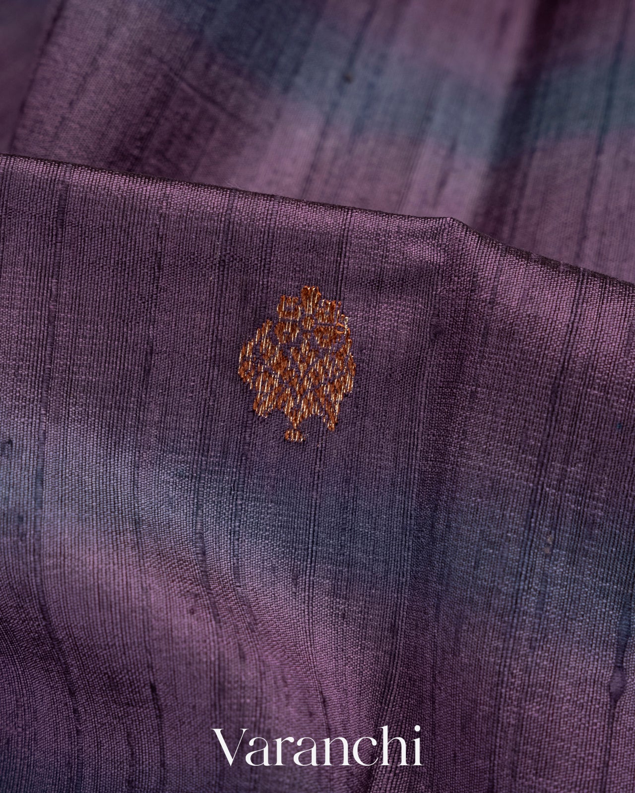Purple And Blue Shibori Pure Raw Silk Handloom Saree