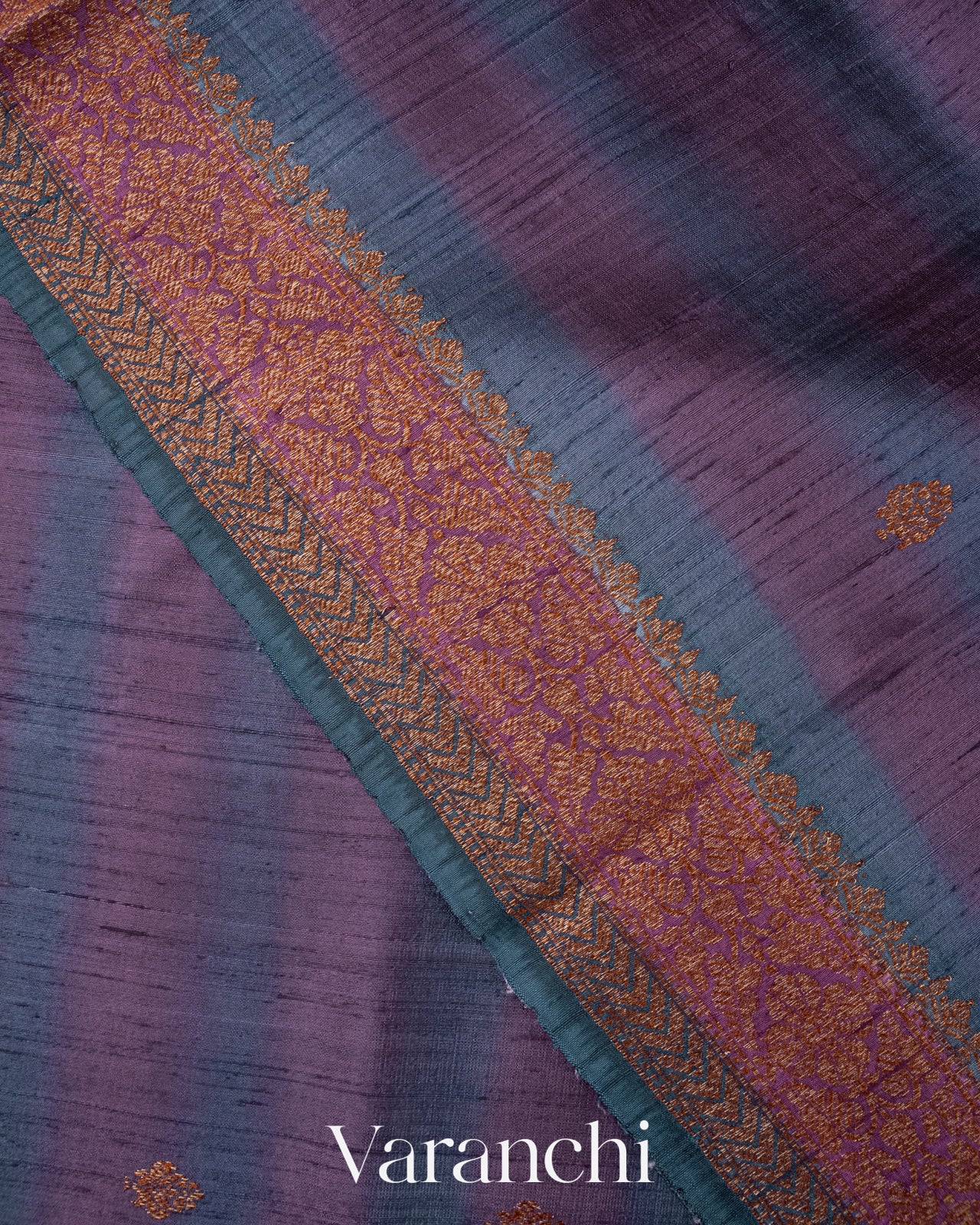 Purple And Blue Shibori Pure Raw Silk Handloom Saree