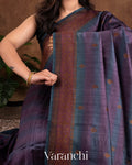 Purple And Blue Shibori Pure Raw Silk Handloom Saree