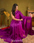 Magenta Purple Borderless Pure Raw Silk Handloom Saree
