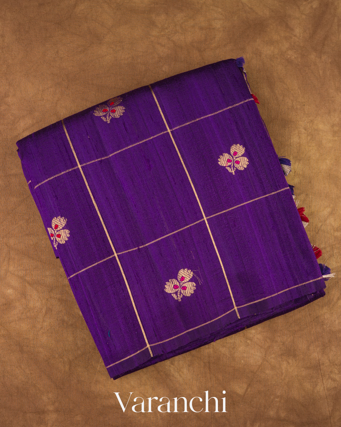 Royal Purple Checks Raw Silk Handloom Saree
