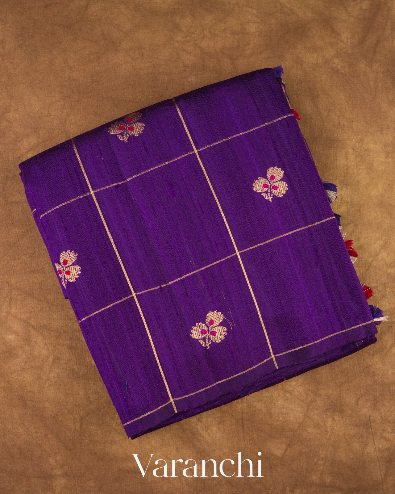 Royal Purple Checks Raw Silk Handloom Saree