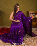 Royal Purple Checks Raw Silk Handloom Saree