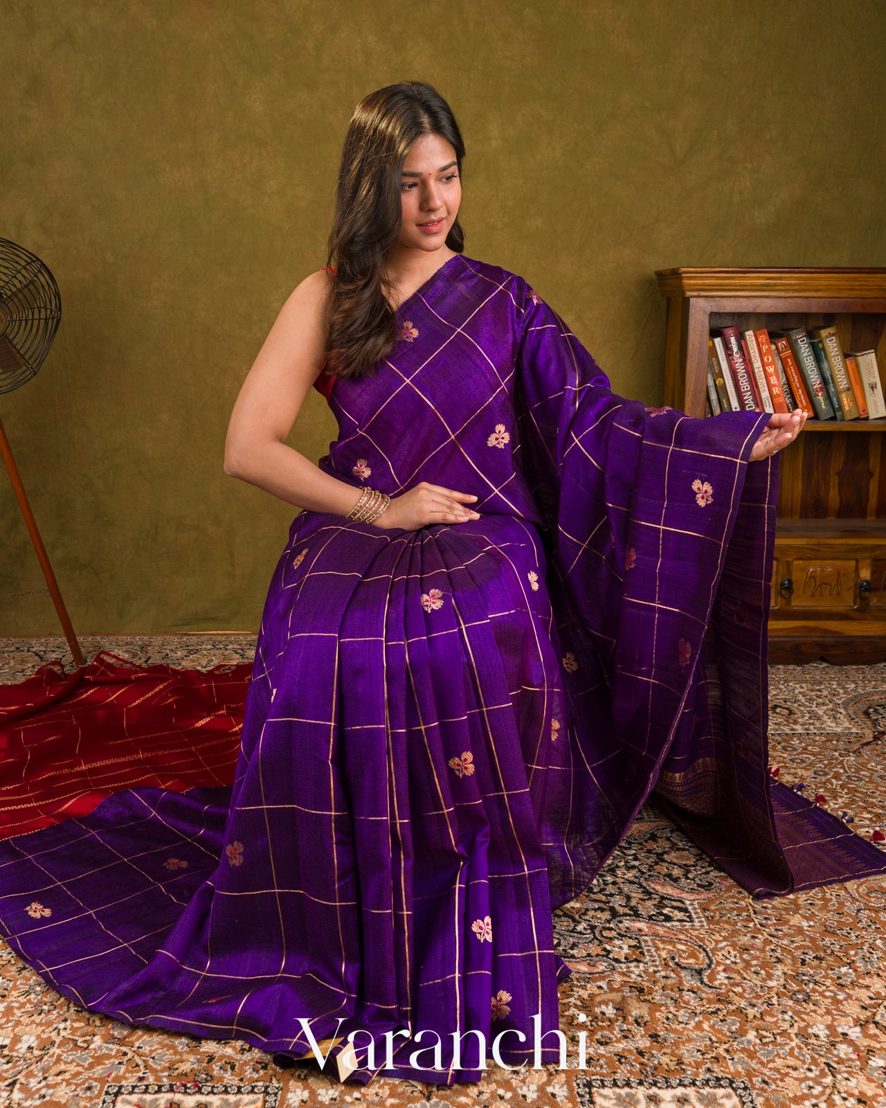 Royal Purple Checks Raw Silk Handloom Saree