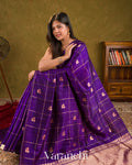 Royal Purple Checks Raw Silk Handloom Saree