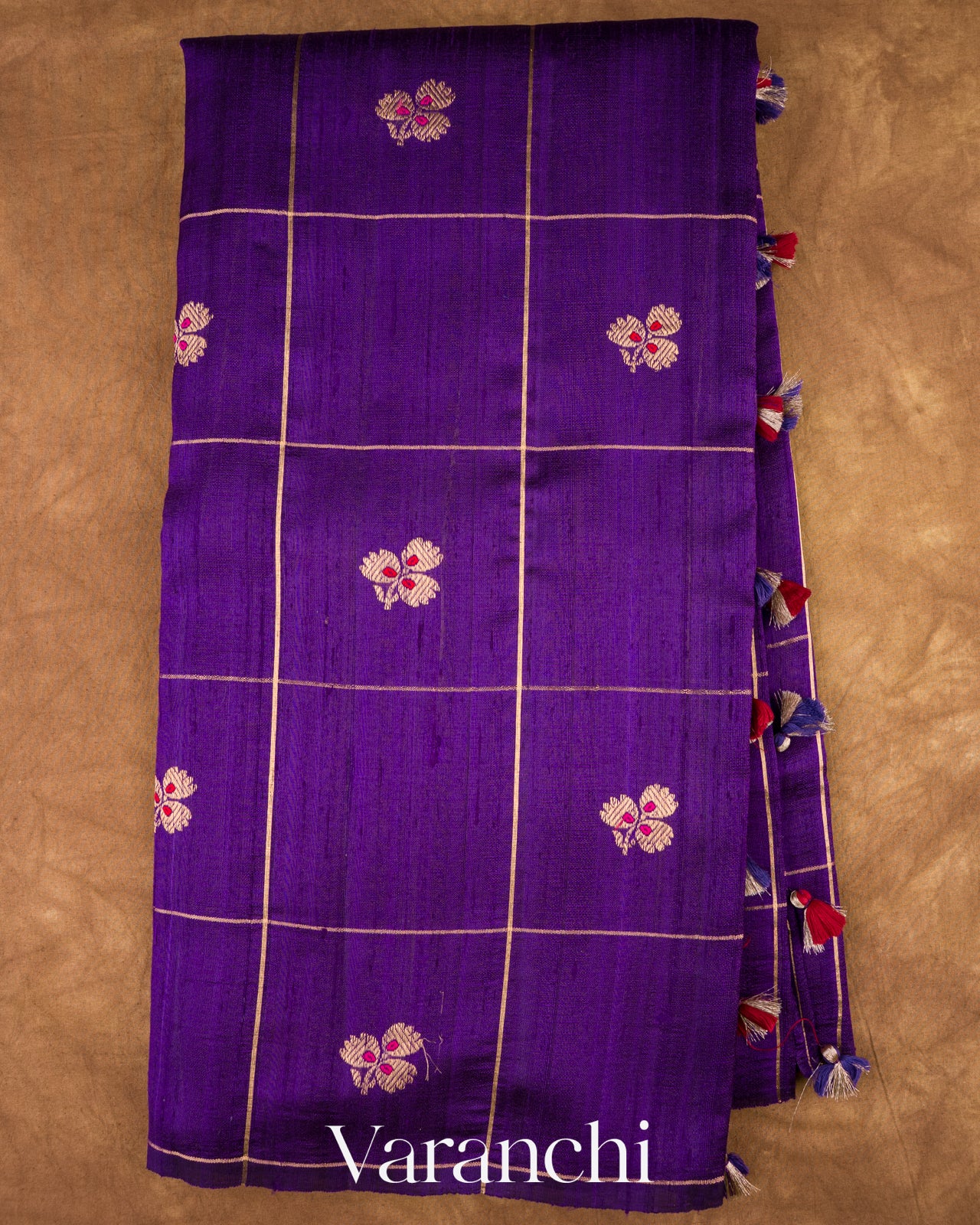 Royal Purple Checks Raw Silk Handloom Saree
