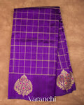 Royal Purple Checks Raw Silk Handloom Saree 
