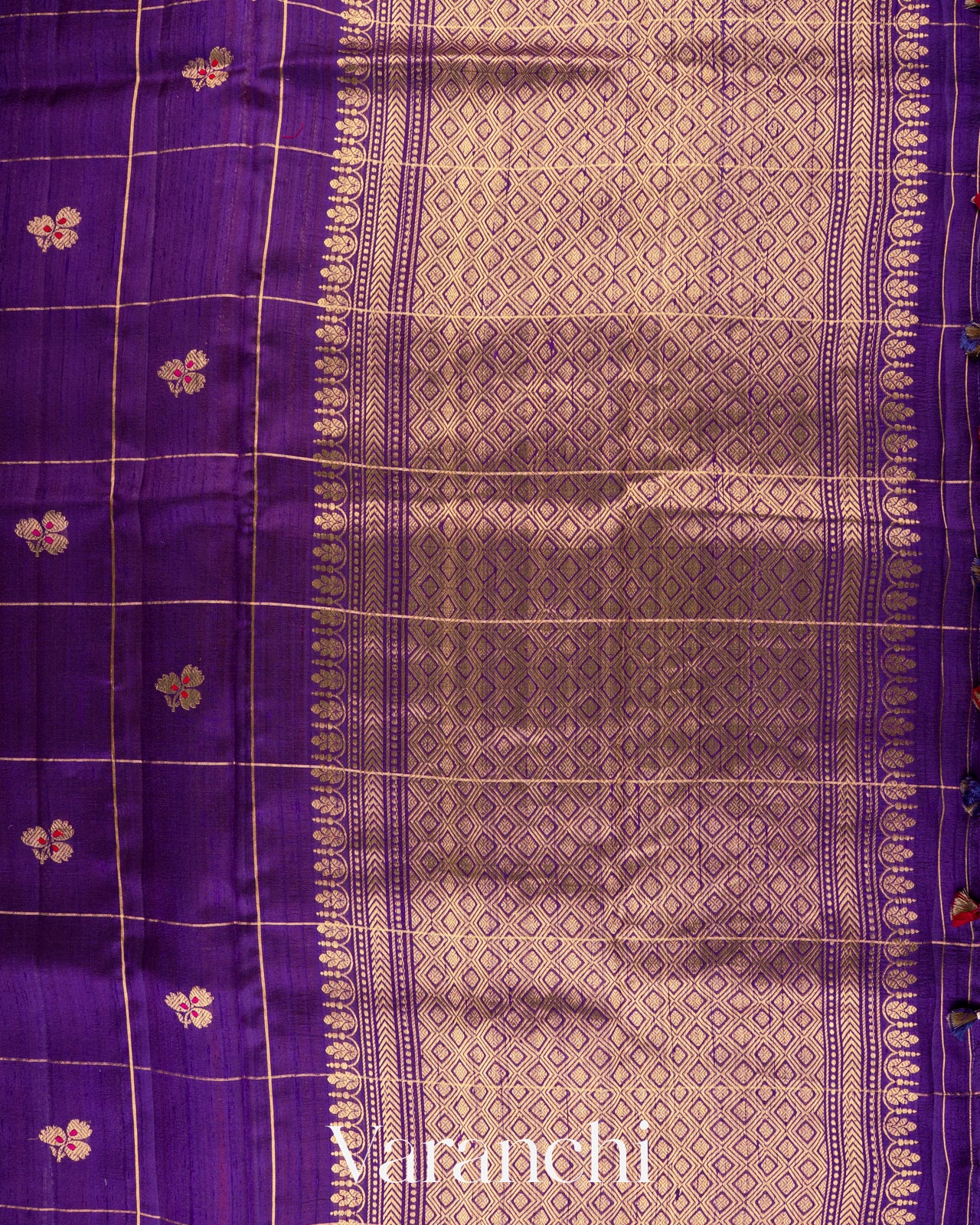 Royal Purple Checks Raw Silk Handloom Saree