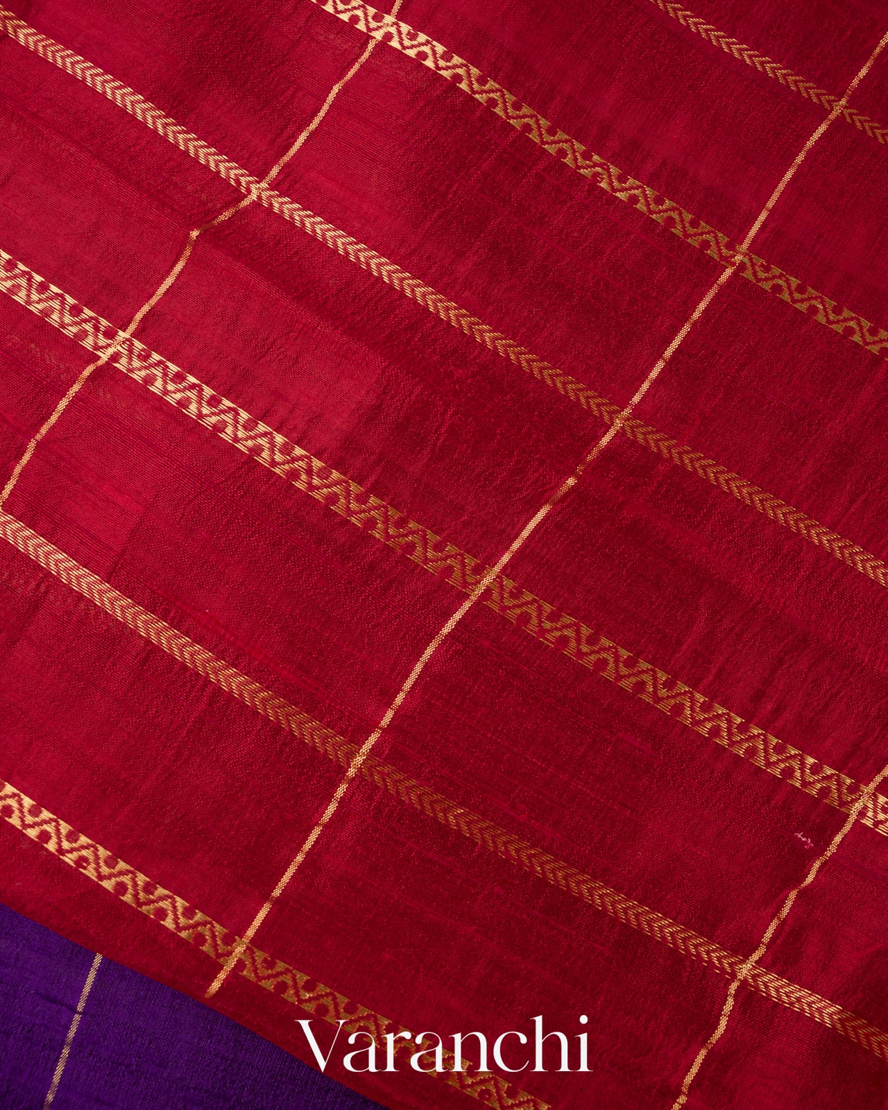 Royal Purple Checks Raw Silk Handloom Saree