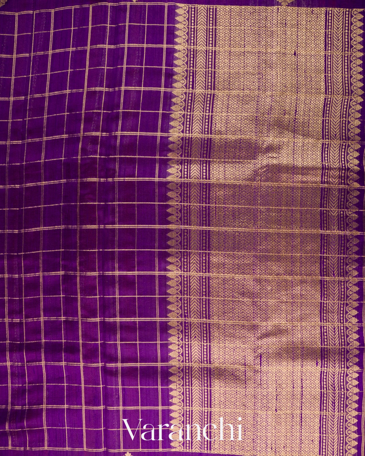 Royal Purple Checks Raw Silk Handloom Saree 