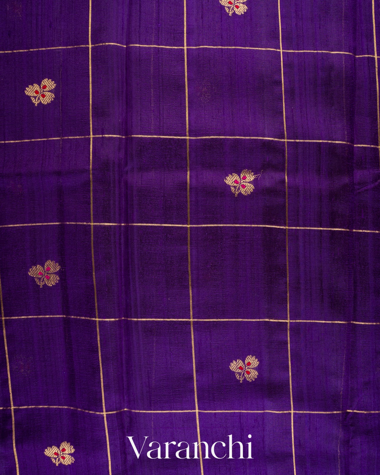 Royal Purple Checks Raw Silk Handloom Saree