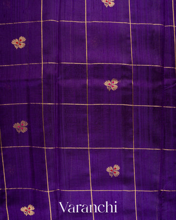 Royal Purple Checks Raw Silk Handloom Saree