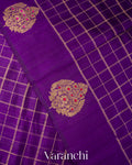 Royal Purple Checks Raw Silk Handloom Saree 