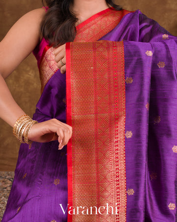 Purple Pure Raw Silk Handloom Saree