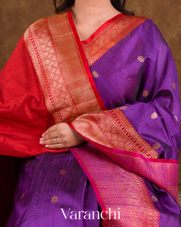 Purple Pure Raw Silk Handloom Saree