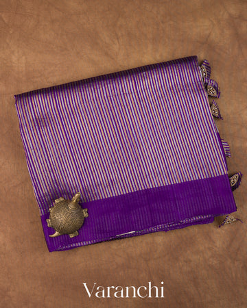 Royal Purple with Tissue Stripes Pure Raw Silk Handloom Saree 