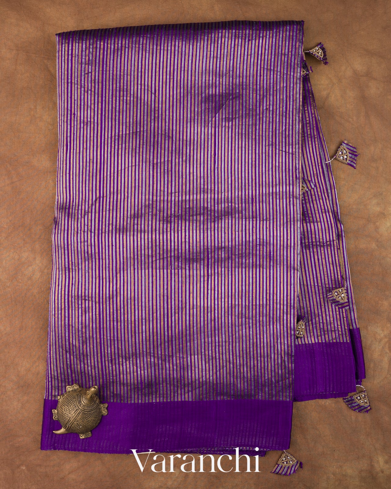 Royal Purple with Tissue Stripes Pure Raw Silk Handloom Saree 