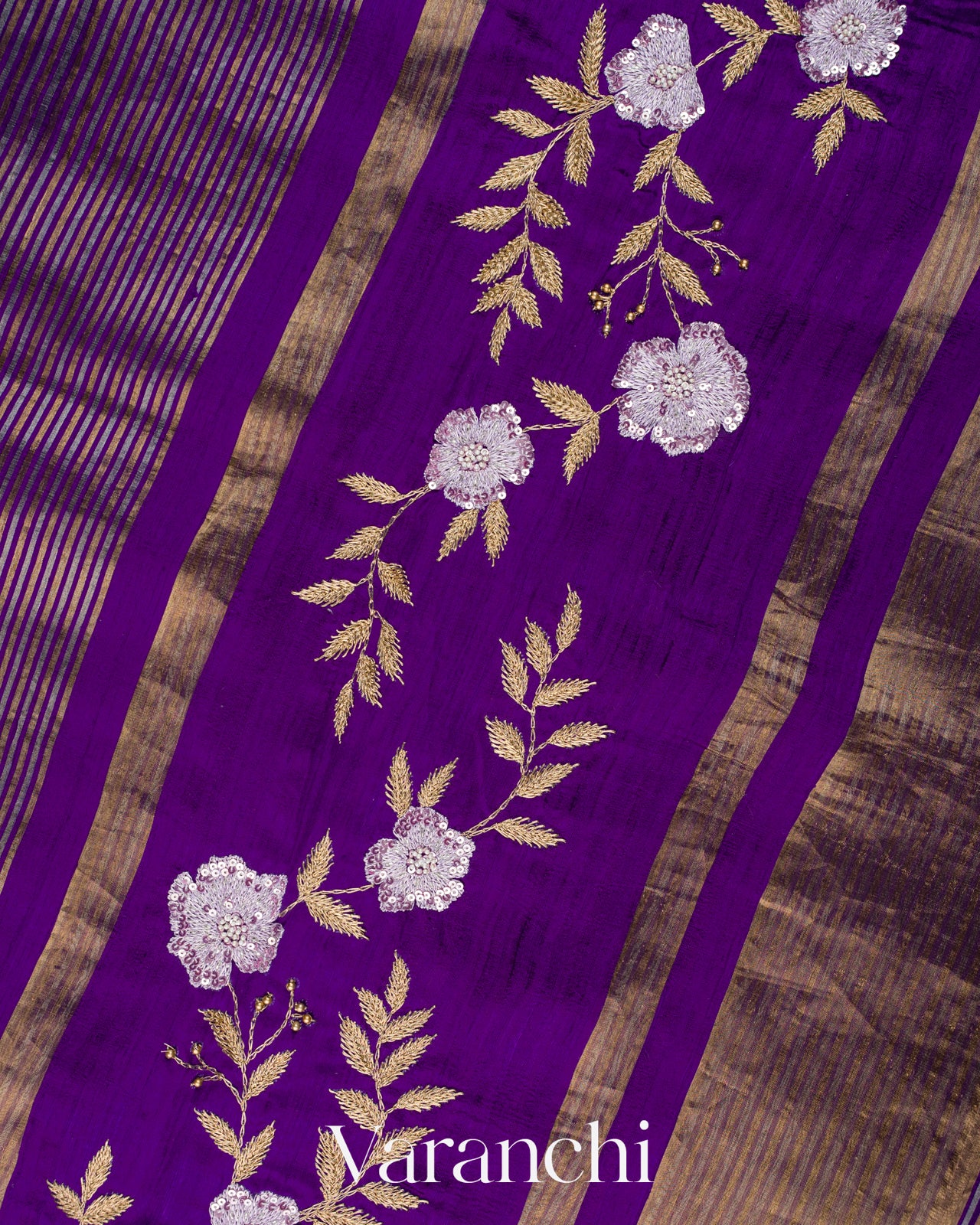 Royal Purple with Tissue Stripes Pure Raw Silk Handloom Saree 