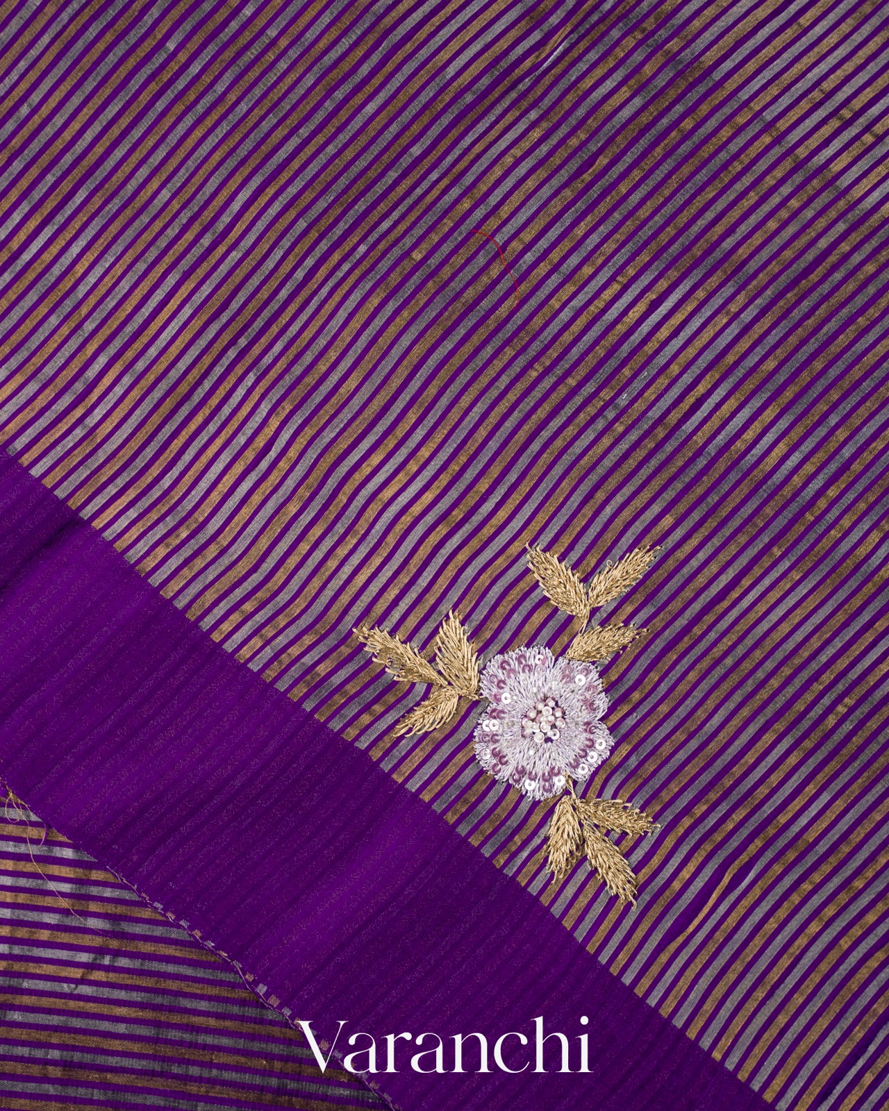 Royal Purple with Tissue Stripes Pure Raw Silk Handloom Saree 