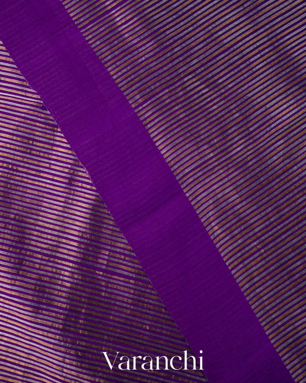 Royal Purple with Tissue Stripes Pure Raw Silk Handloom Saree 