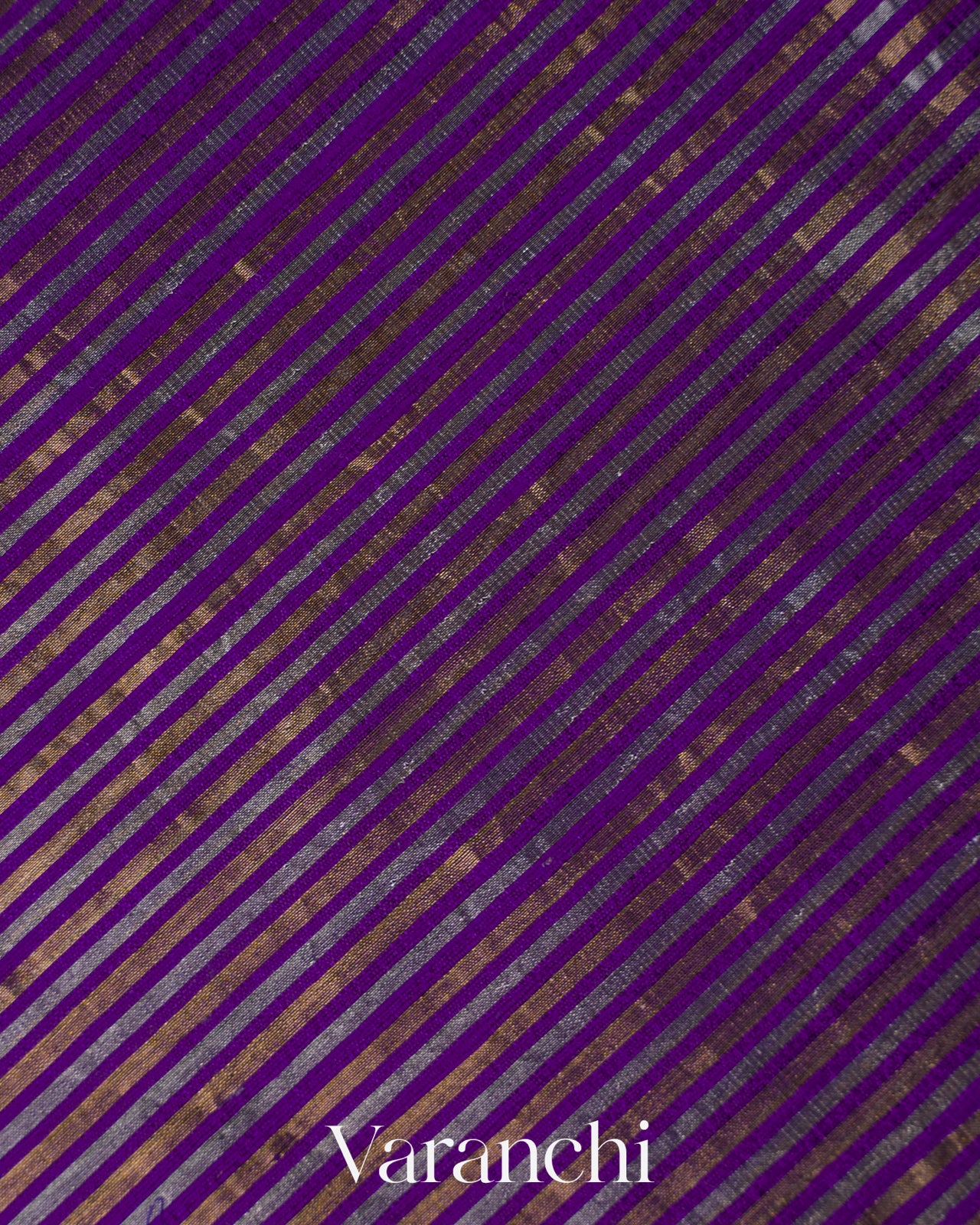 Royal Purple with Tissue Stripes Pure Raw Silk Handloom Saree 