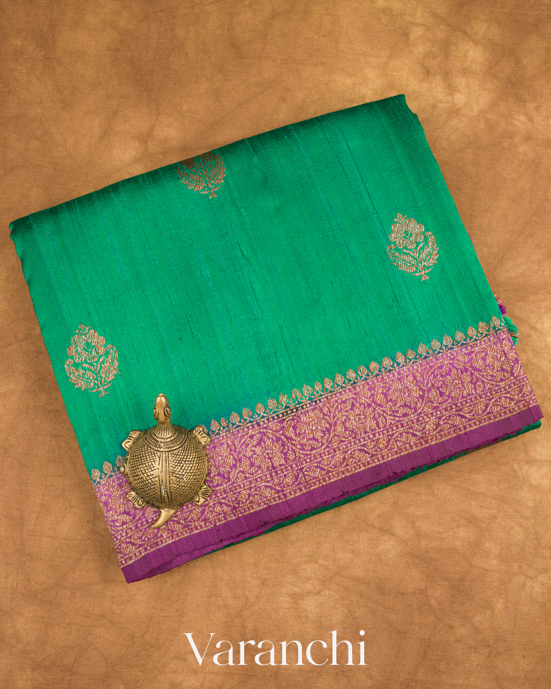 Rama Green Pure Raw Silk Handloom Saree