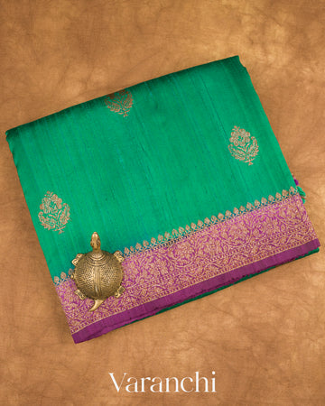Rama Green Pure Raw Silk Handloom Saree