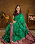Rama Green Pure Raw Silk Handloom Saree