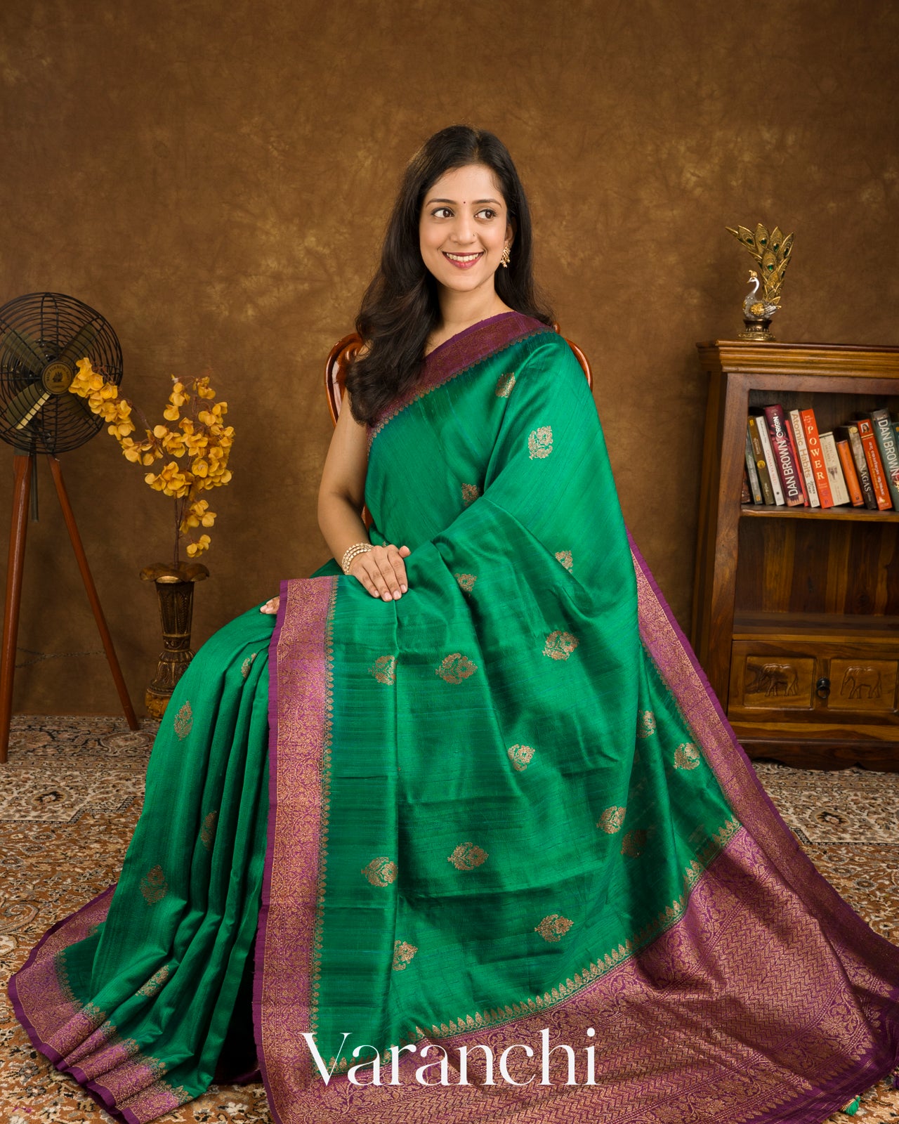 Rama Green Pure Raw Silk Handloom Saree