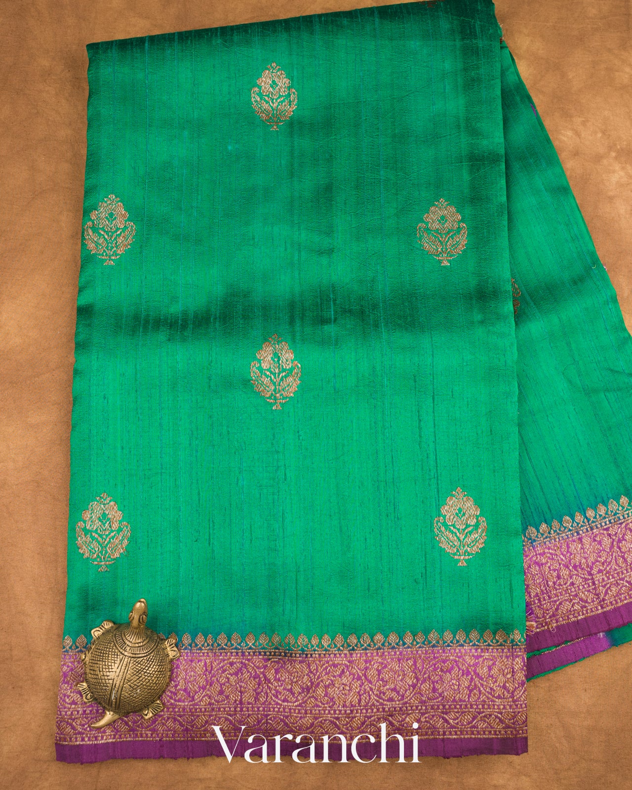 Rama Green Pure Raw Silk Handloom Saree