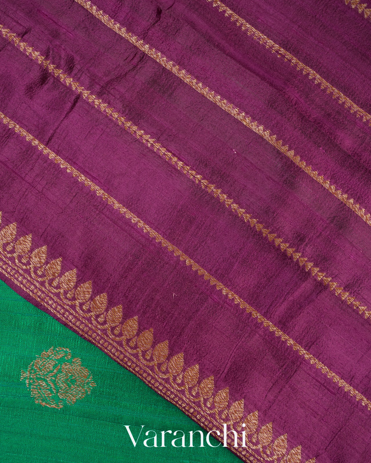 Rama Green Pure Raw Silk Handloom Saree