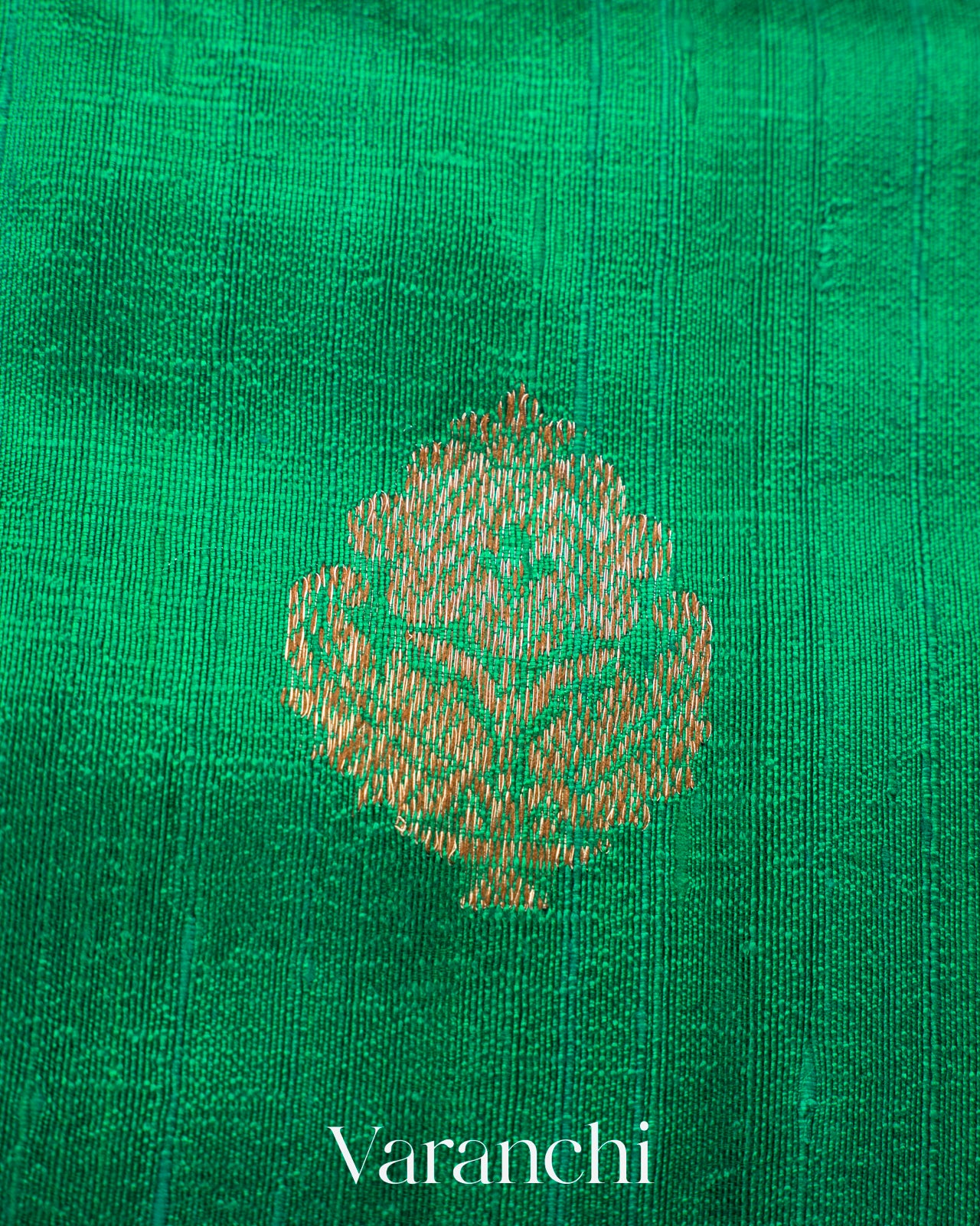 Rama Green Pure Raw Silk Handloom Saree