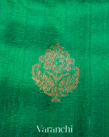 Rama Green Pure Raw Silk Handloom Saree