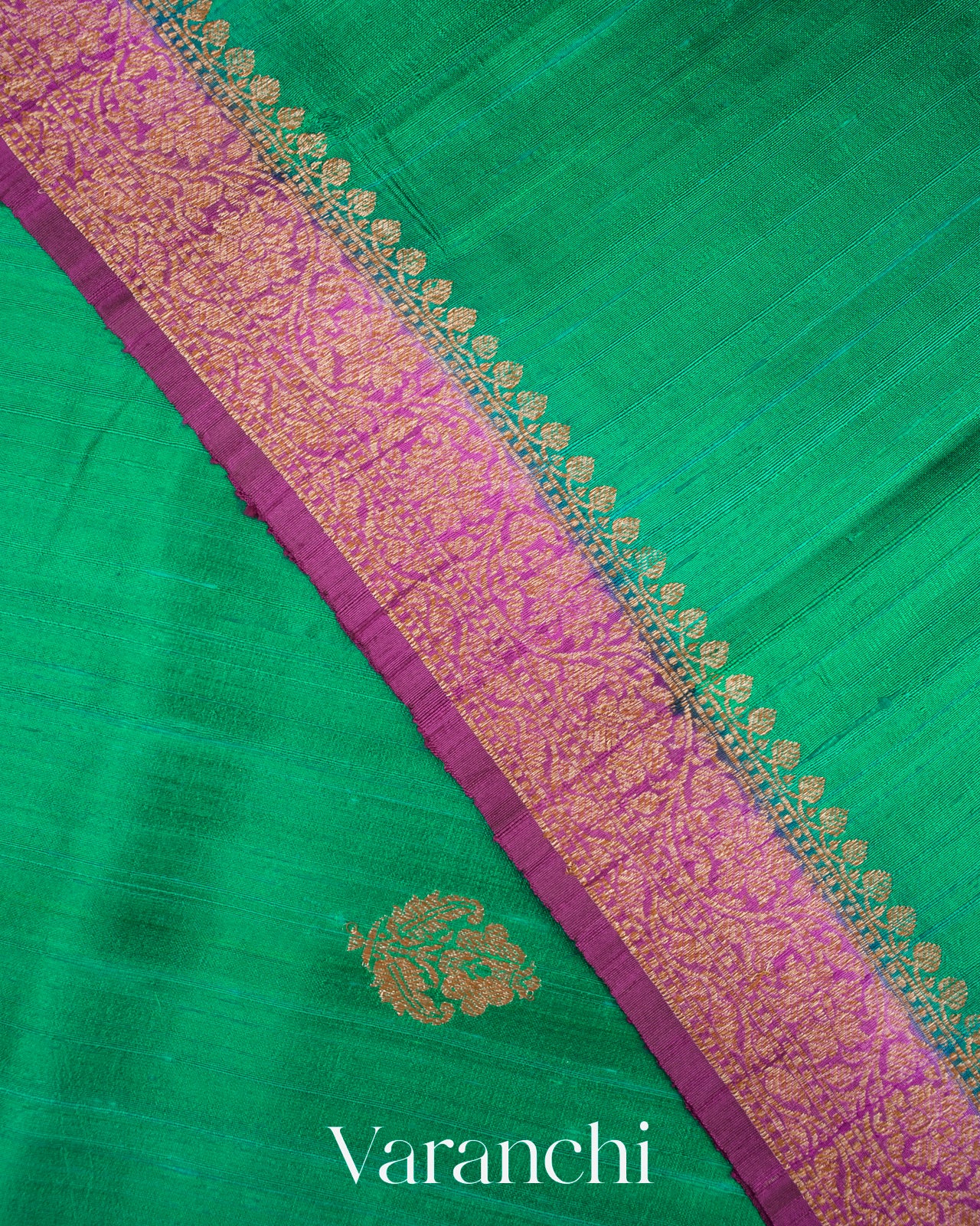 Rama Green Pure Raw Silk Handloom Saree