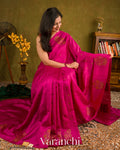 Rani Pink Borderless Pure Raw Silk Handloom Saree 