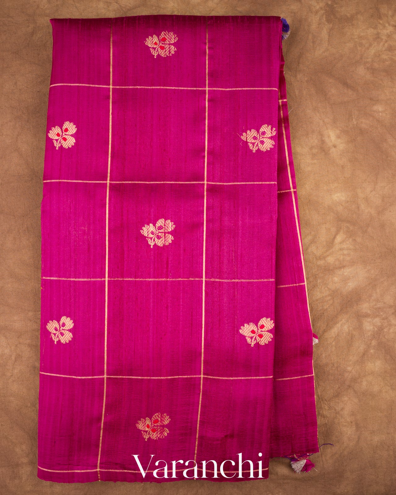 Rani Pink Checks Raw Silk Handloom Saree