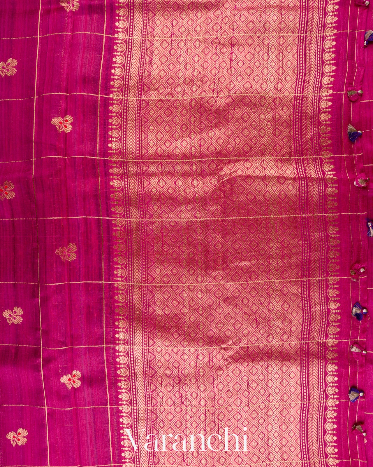 Rani Pink Checks Raw Silk Handloom Saree