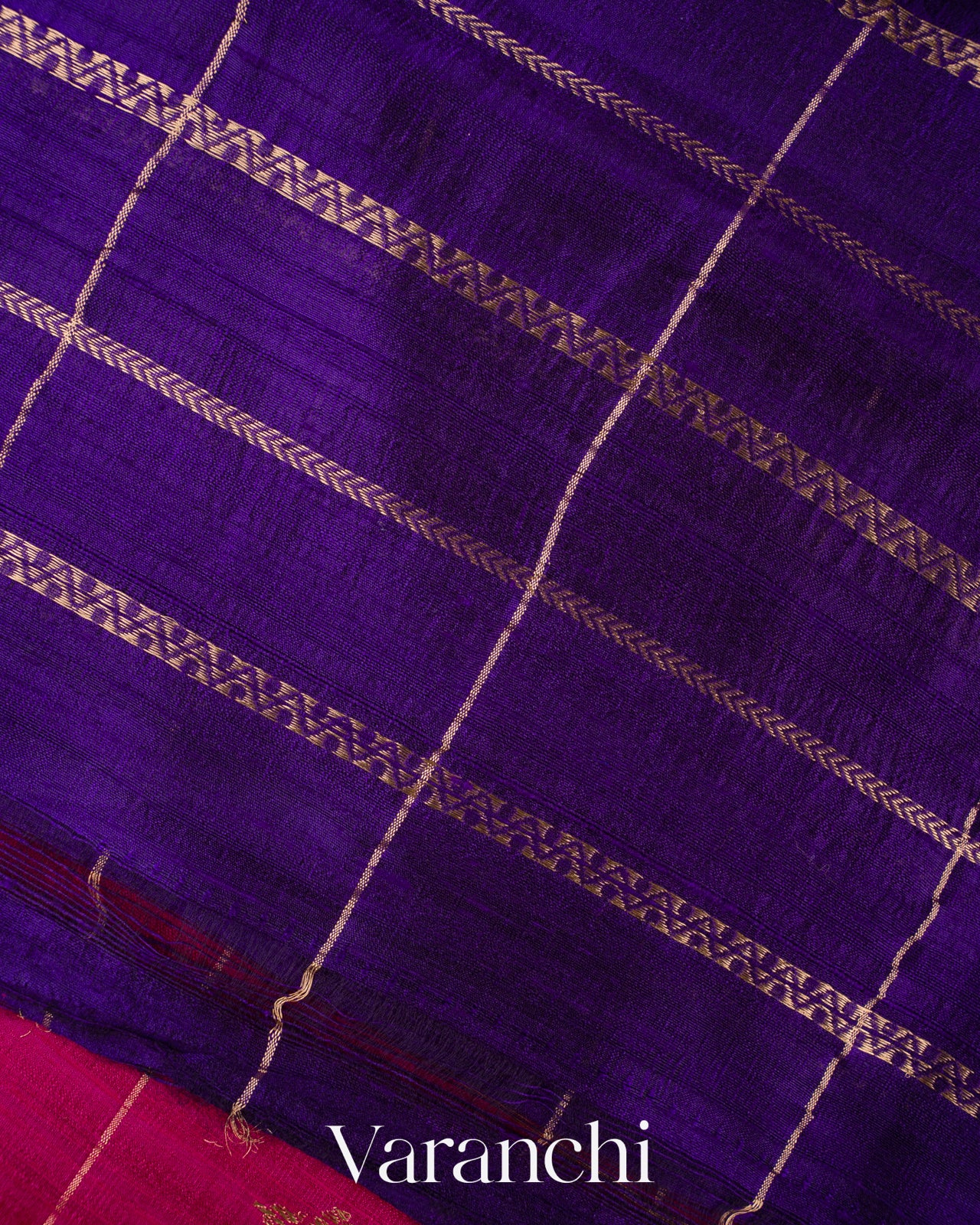 Rani Pink Checks Raw Silk Handloom Saree