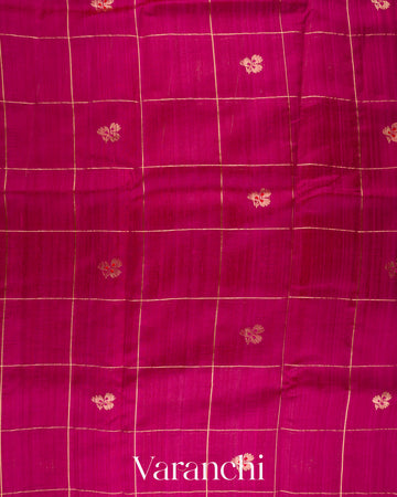 Rani Pink Checks Raw Silk Handloom Saree