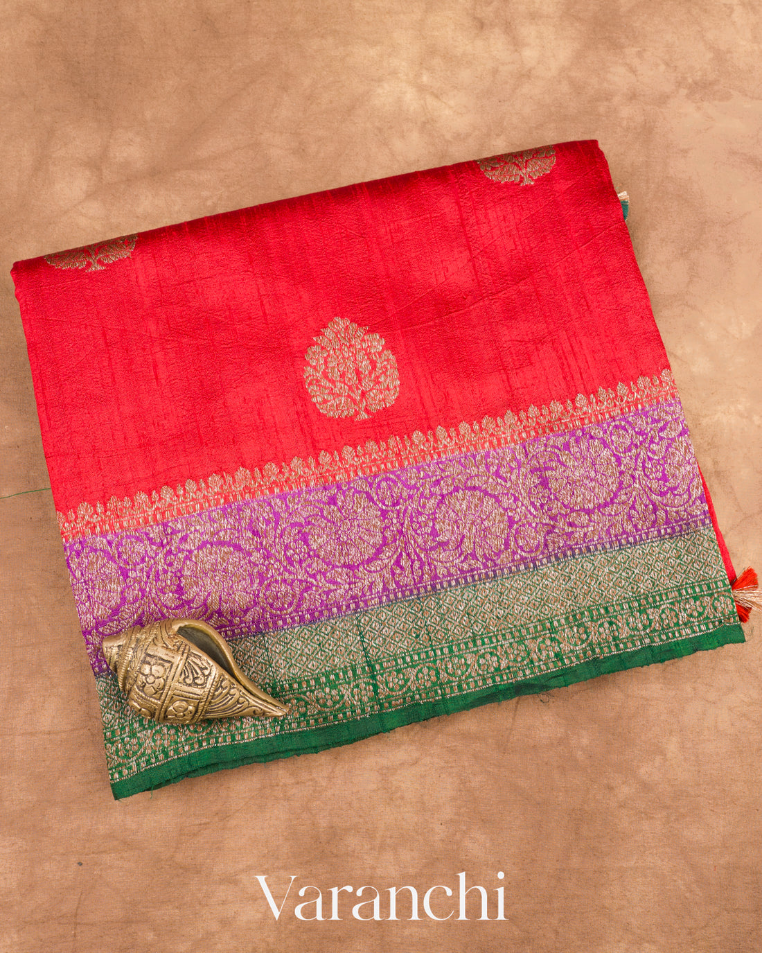 Bright Red Pure Raw Silk Handloom Saree