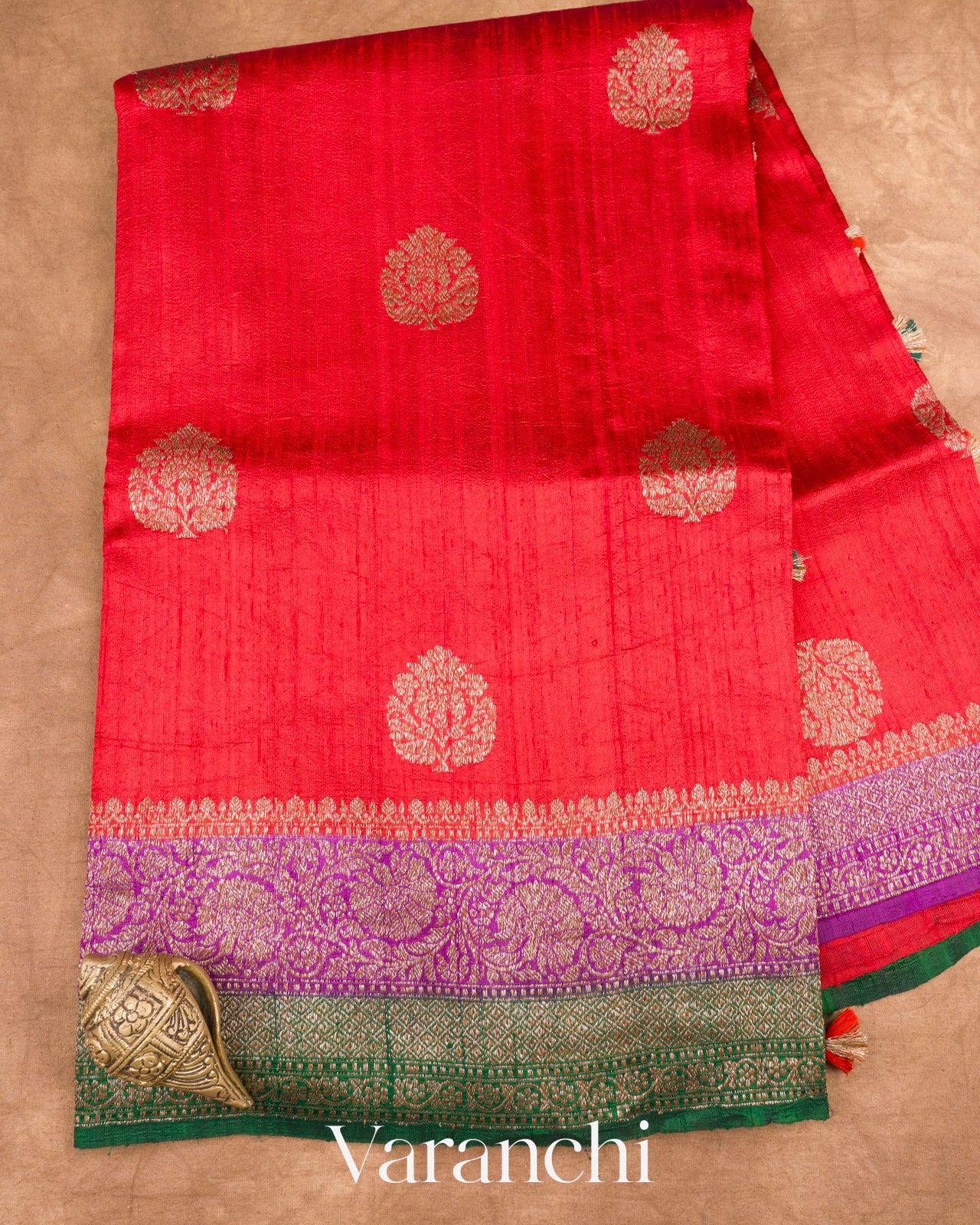 Bright Red Pure Raw Silk Handloom Saree