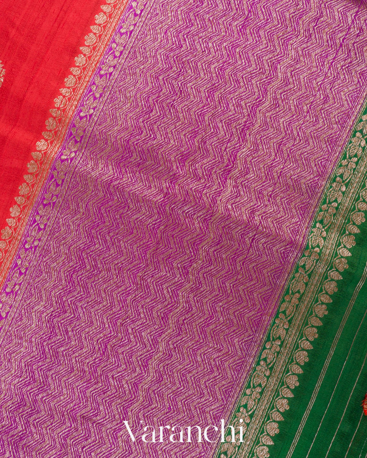 Bright Red Pure Raw Silk Handloom Saree
