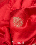 Bright Red Pure Raw Silk Handloom Saree