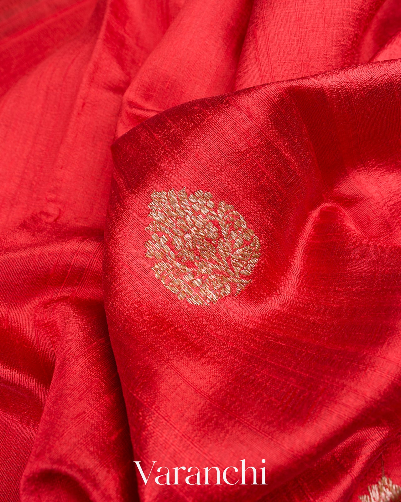 Bright Red Pure Raw Silk Handloom Saree