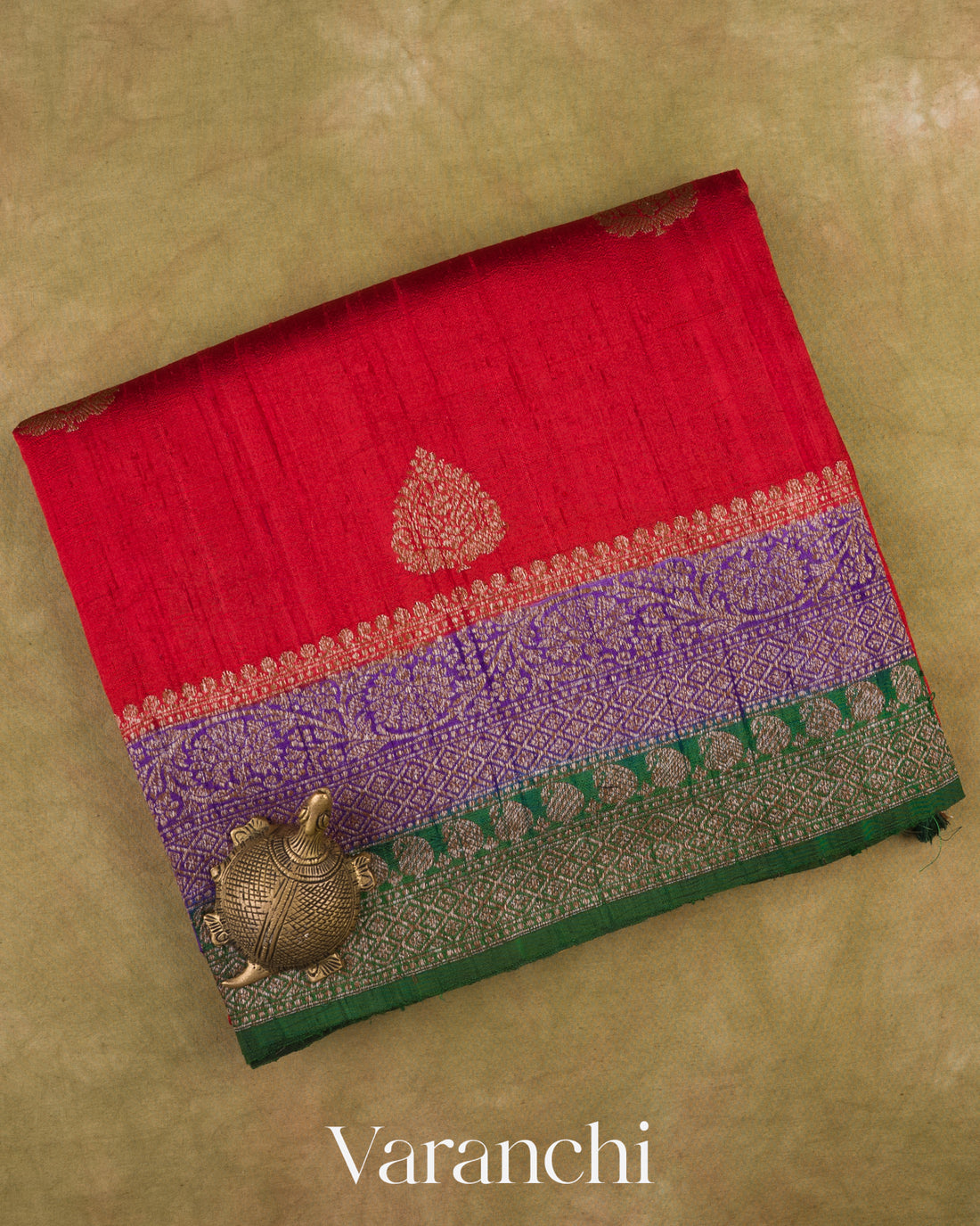 Rich Crimson Red Pure Raw Silk Handloom Saree