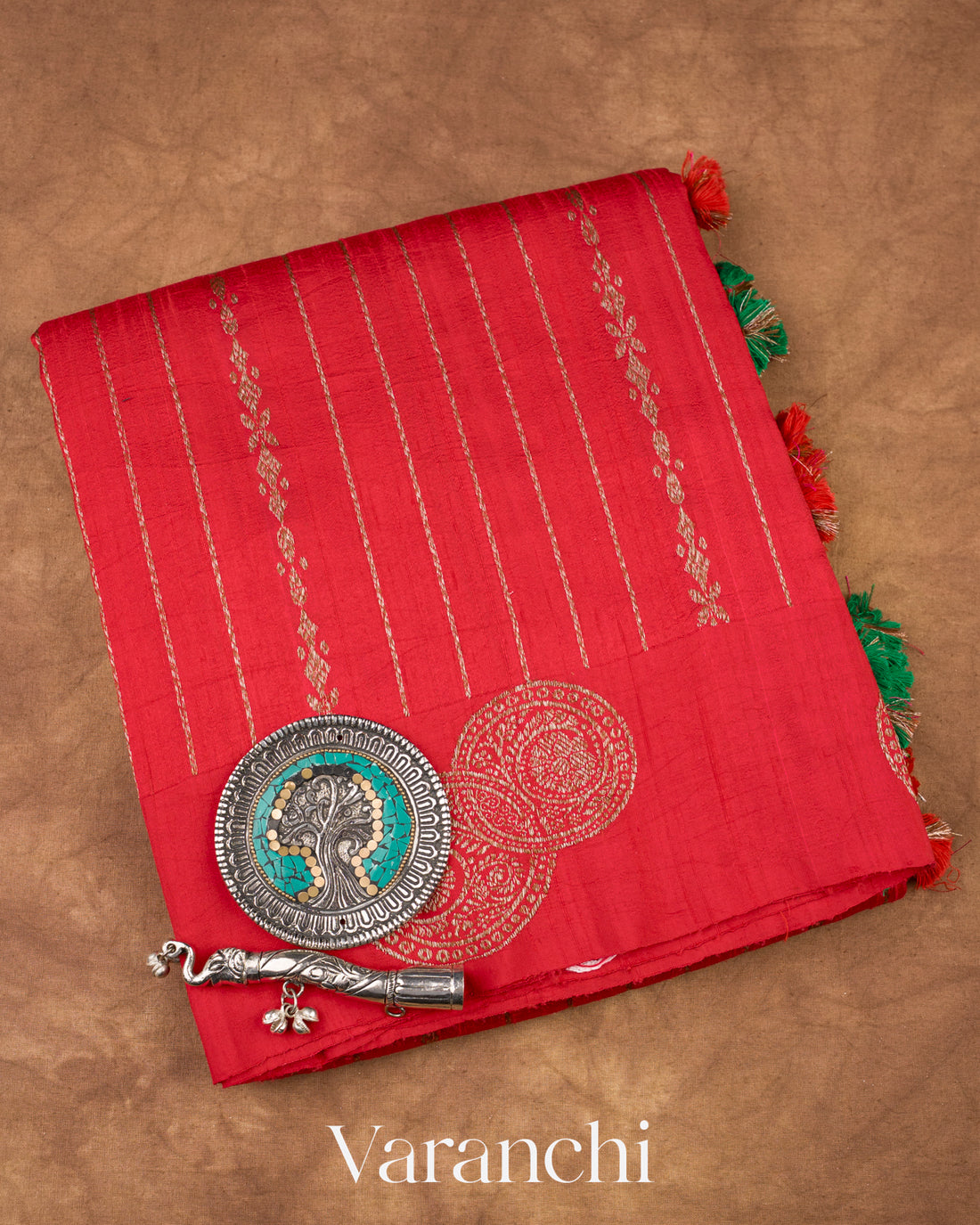 Bright Red Pure Raw Silk Handloom Saree